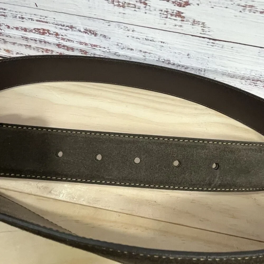 Brooks Brothers Brown Suede Belt Men’s Sz 44 Leather 5 Hole Silver Tone Buckle